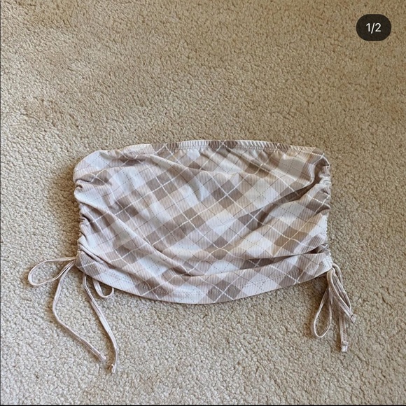 MUST GO! Pacsun Light Pink Plaid Tube Top L - Picture 1 of 2